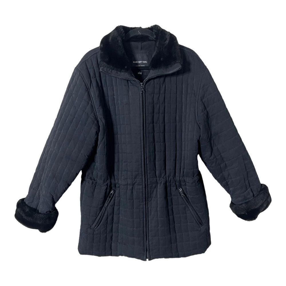 Andrew Marc Women’s‎ Black Quilted Faux Fur Water Resistant Zip Up Jacket Large